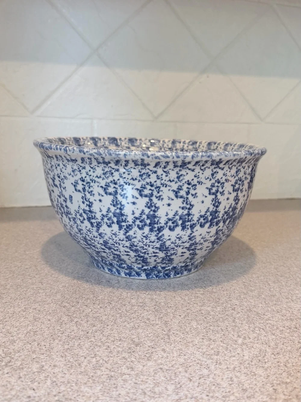 William Sonoma Vintage Nesting Bowl Set-Blue & White Sponge paint-heavy ceramic